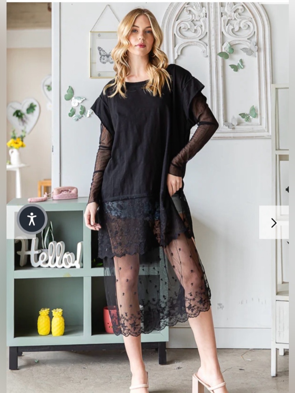 114. NEW Oli & Hali Black Sheer Lace Overlay Tunic ALL SIZES AVAILABLE